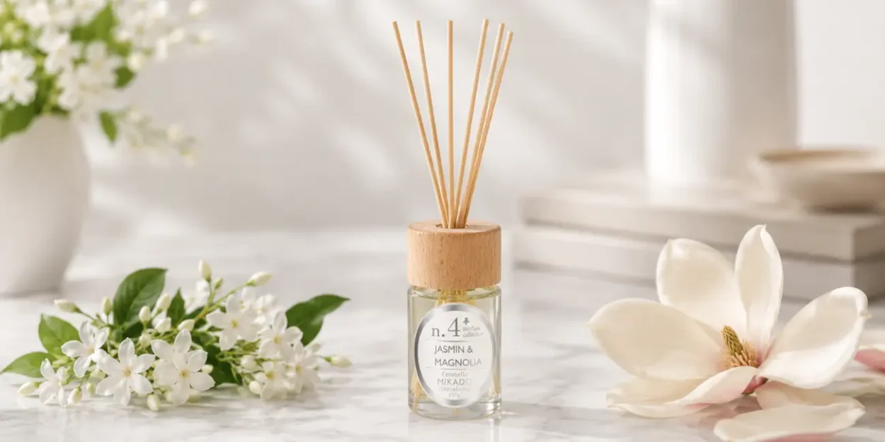 Mikado Aromático Jazmín & Magnolia, fragancia floral ligera y serena para el dormitorio en verano