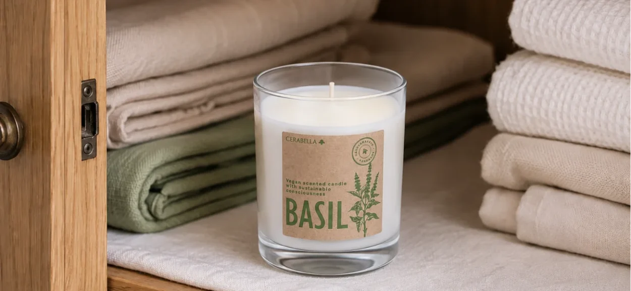 Vela aromática vegana guardada a salvo del calor en verano
