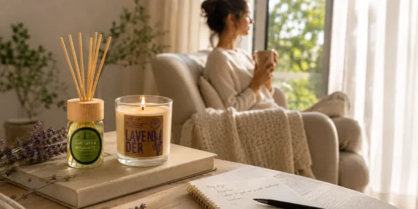 Mikado Earl Grey & Bergamota y vela de lavanda vegana para bajar el cortisol de día y de noche